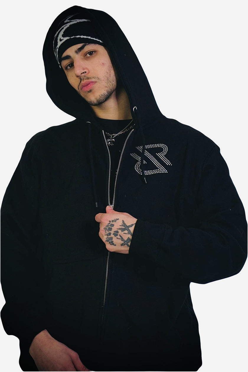 Zip Up hoodie RR logo Rhinestone💎 Front & Back v.1